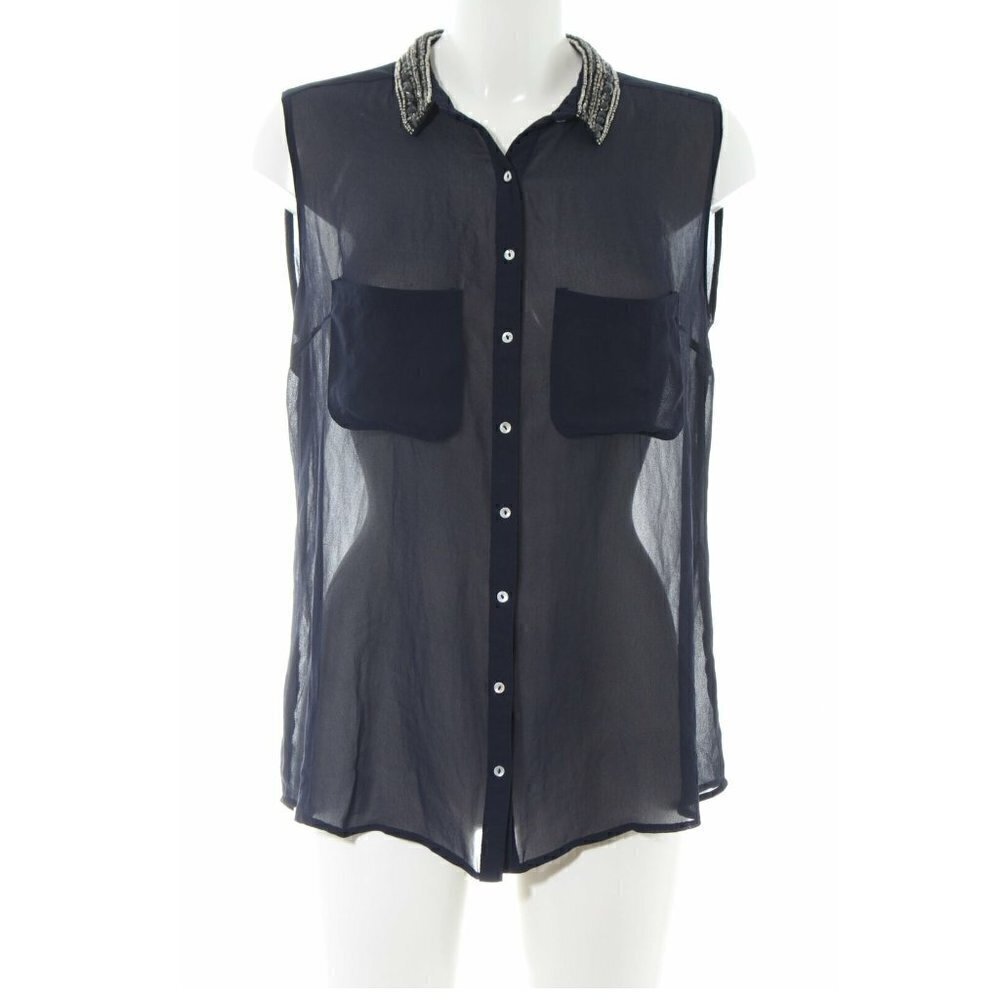 Zara Trafaluc Blue Sleeveless Beaded Sheer Top S
